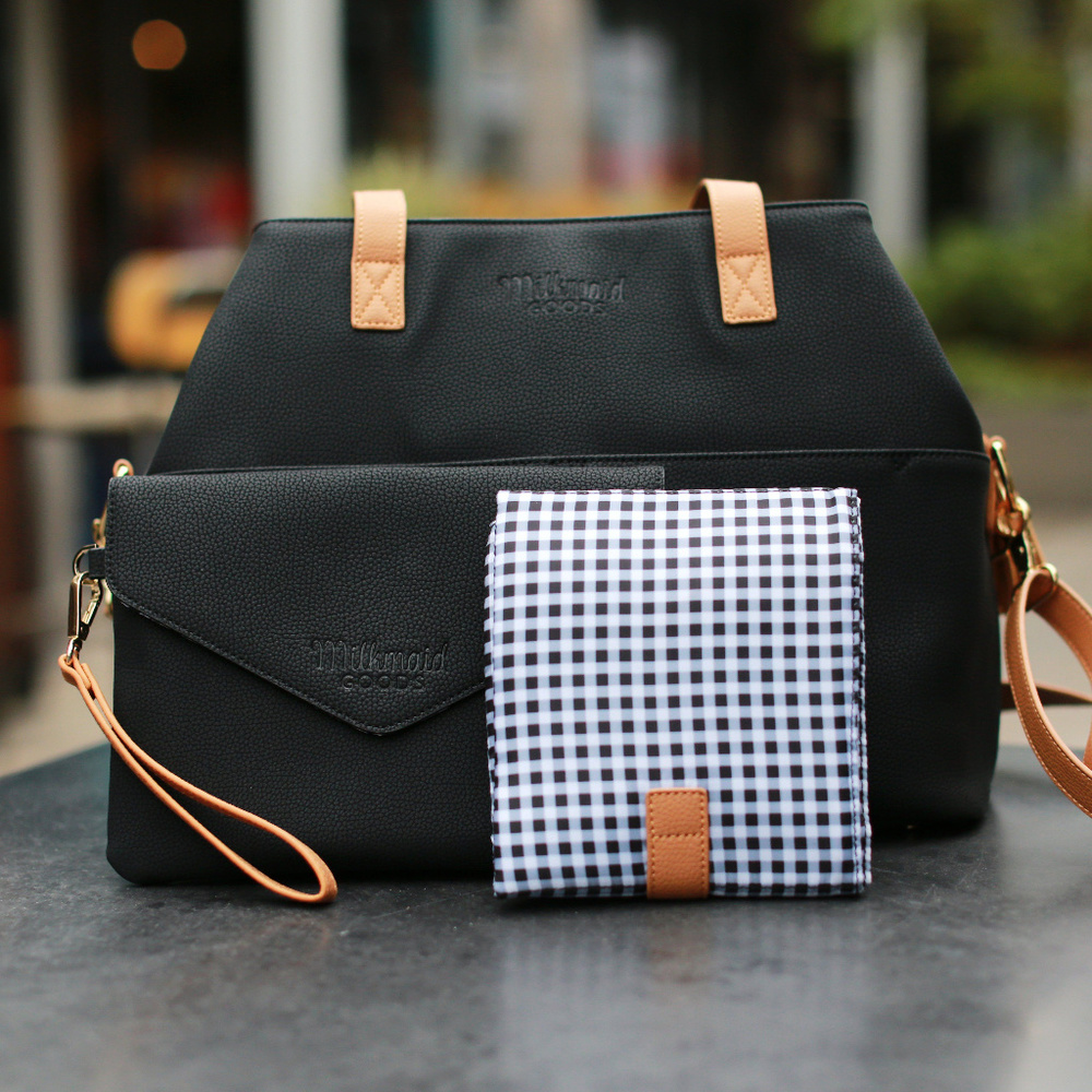 MilkMaid Goods Olivia Diaper Bag - BLACK w/ Plaid